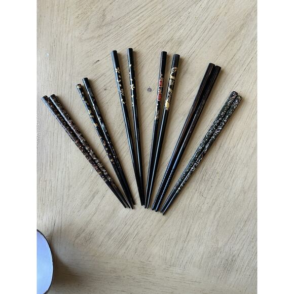 6* Chopsticks Black Gold Floral Design Set Of 6 (12 Total) VTG Hair Pins Buns - Picture 8 of 10